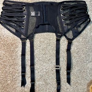 NWOT Honey Birdette black satin mesh corset waist cincher RARE XL goth stripper